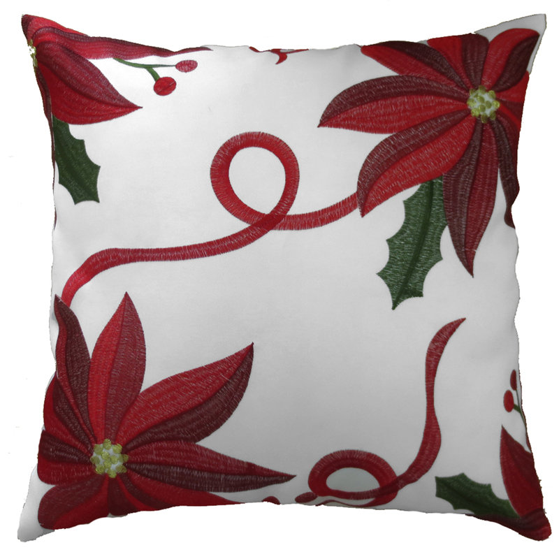 Coussin décoratif carré de noël décoratif en fleur, blanc