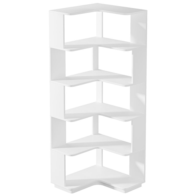 64.96" Tall 6 Tier Corner Bookshelf, White