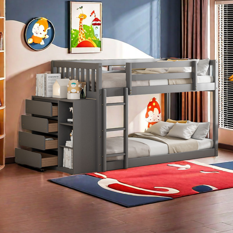 Lit superposé avec tiroirs Juli, Complète, Gris