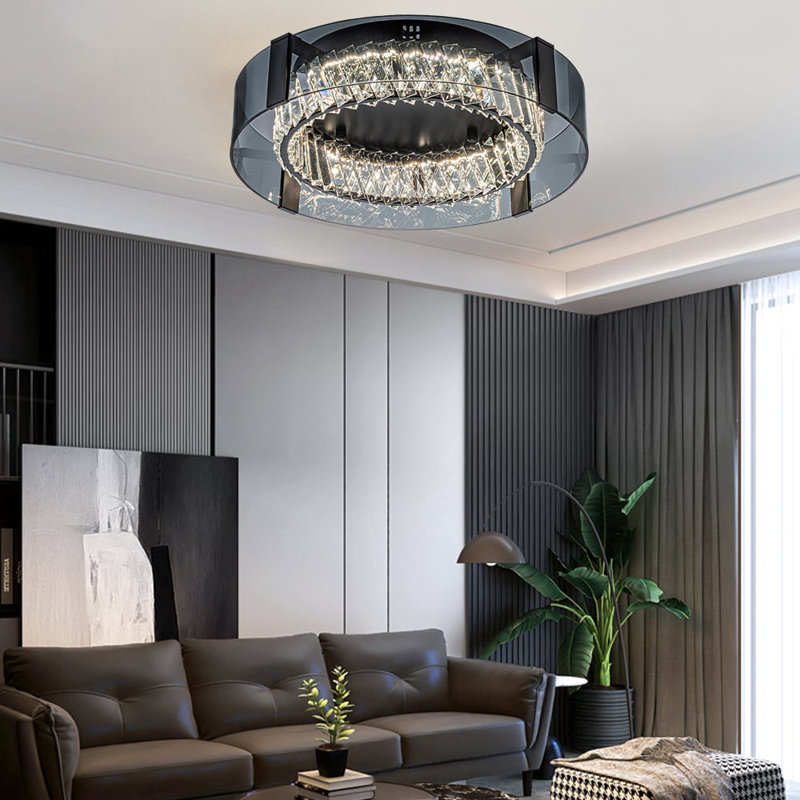 Crystal LED Flush Mount, 12cm H x 46cm W x 46cm D, Matte Black