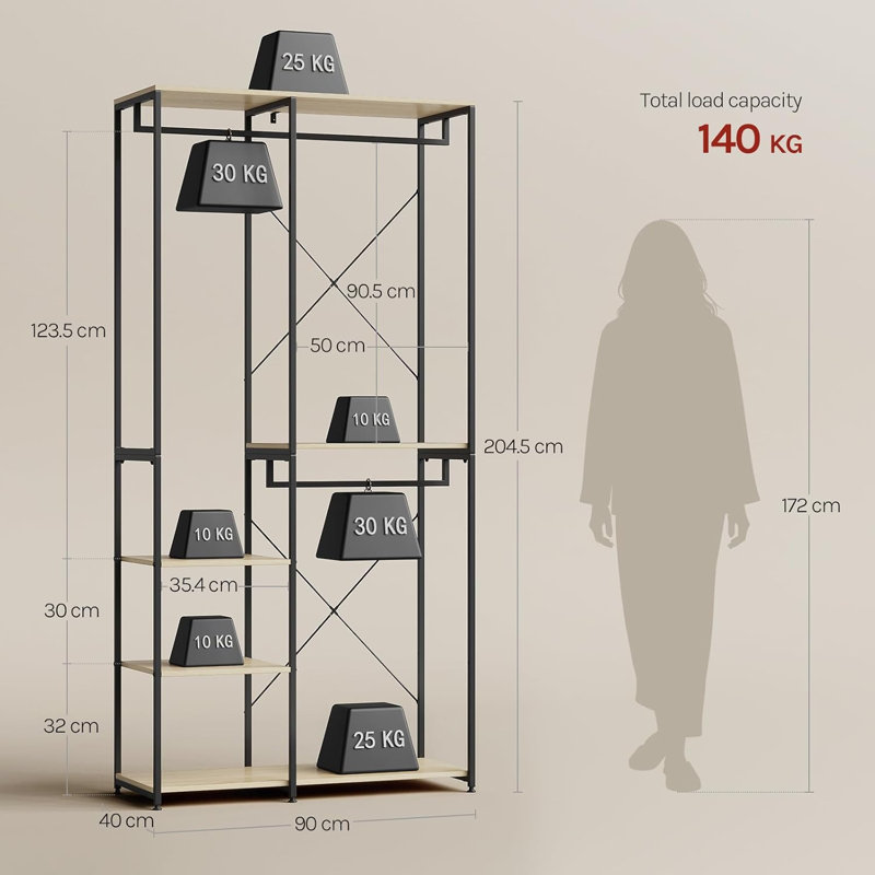 Mahurin 90cm Clothing Rack, Black/Light Oak