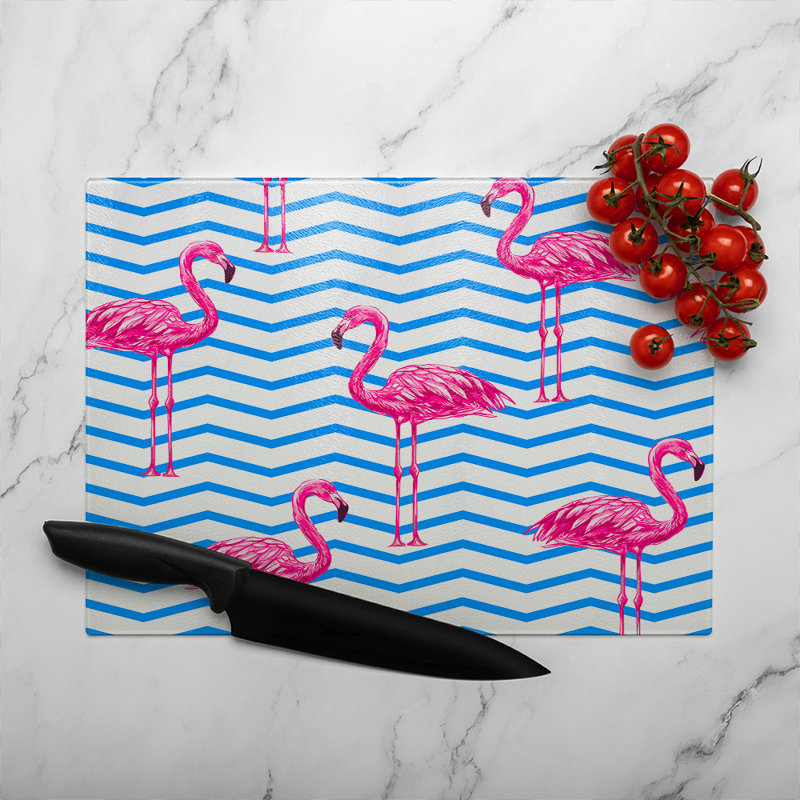 Flamingo & Geometric Lines Glass Chopping Board, 28cm L x 20cm W