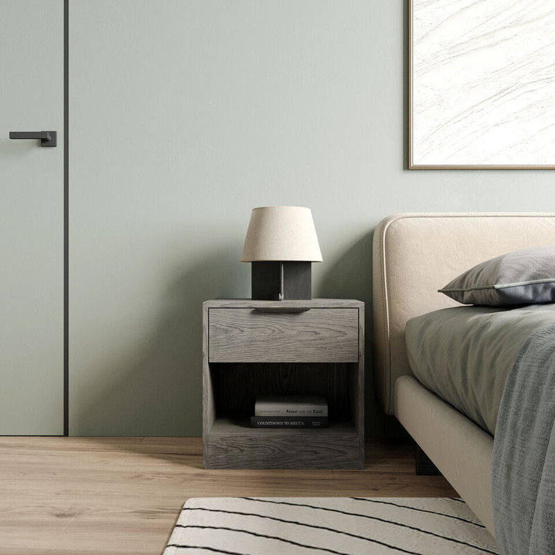 Taher 45cm W Solid Wood Bedside Table, Cedar Grey