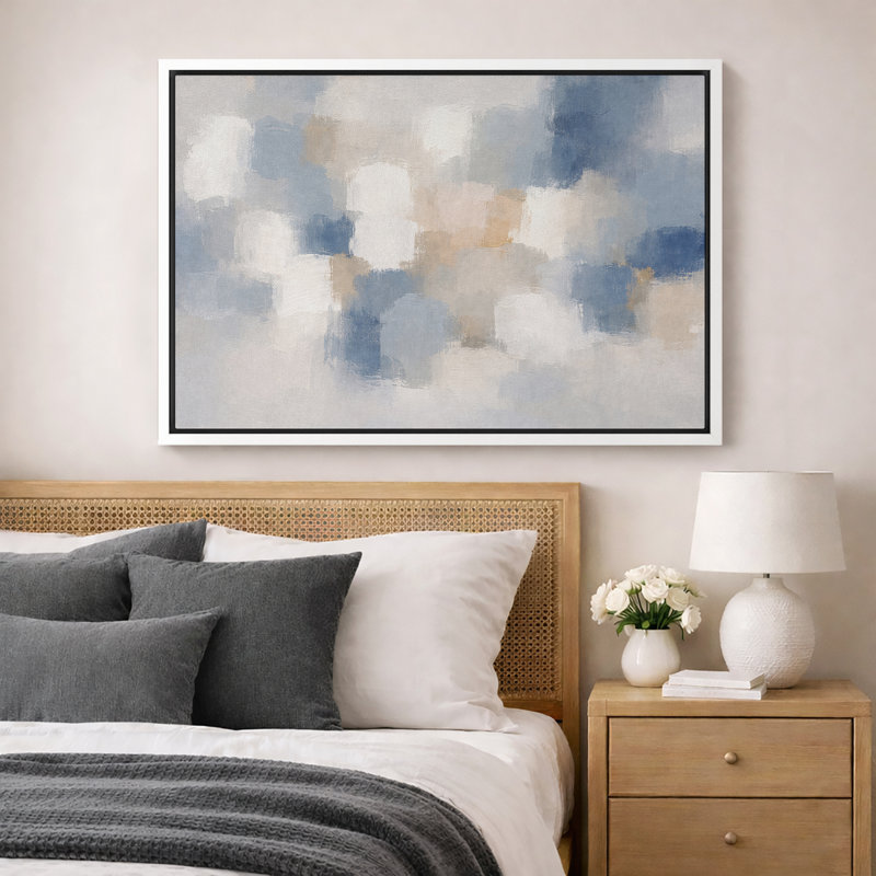 Abstrait bleu beige doux, composition de blocs, images de salon minimalistes, impression sur toile encadrée, Cadre blanc