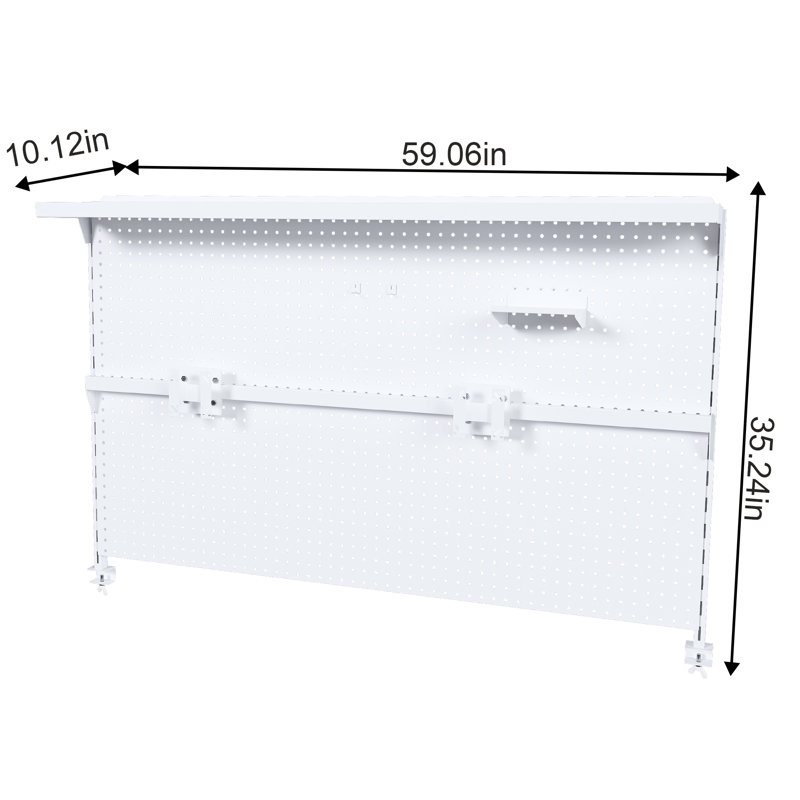 Organisateur de bureau perforé en métal 59 po x 35 po avec support pour écran double et 4 accessoires - Panneau d'intimité robuste pour les jeux et le bureau, blanc