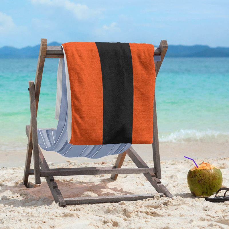 Lightweight Beach Towel, Orange/Black/Orange, Poly/Cotton
