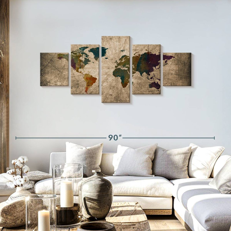 Carte du monde vieilli XLIV, H 30 po x l 68 po