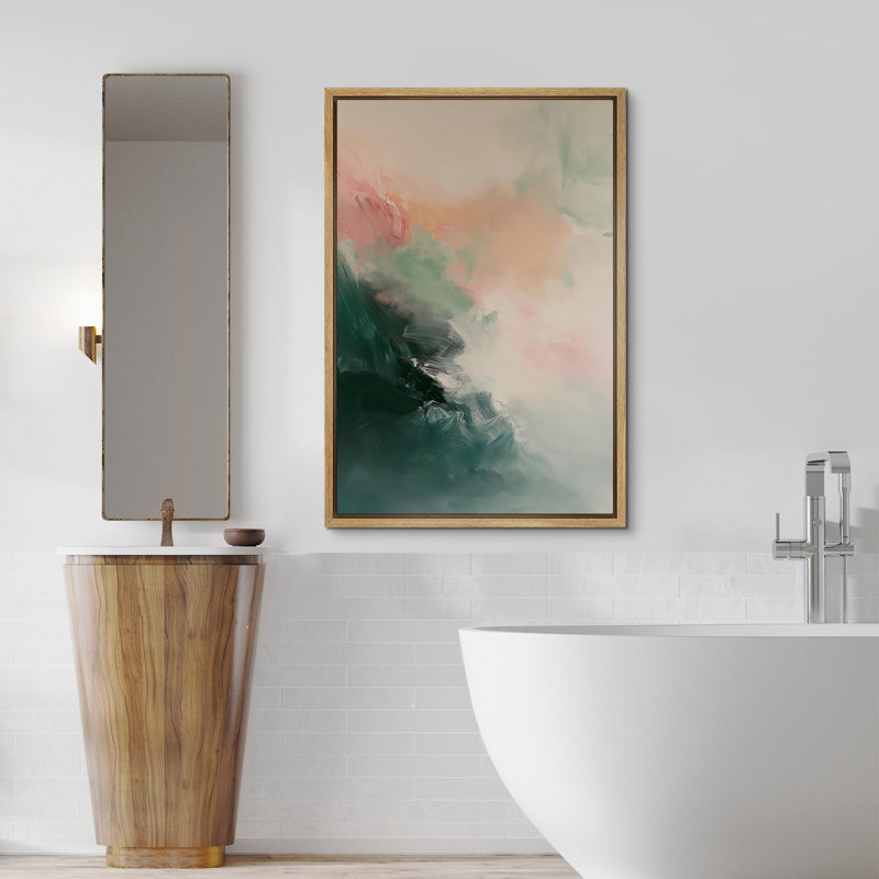 «Green Minimal Abstract Modern Paint Strokes», encadré frais, images de salon, Encadré naturel, H 36 po x l 24 po