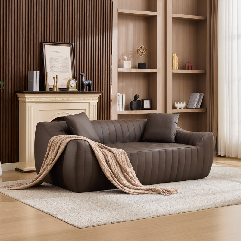 Causeuse surdimensionnée en similicuir 2 places avec coussins décoratifs, Brown Faux Leather
