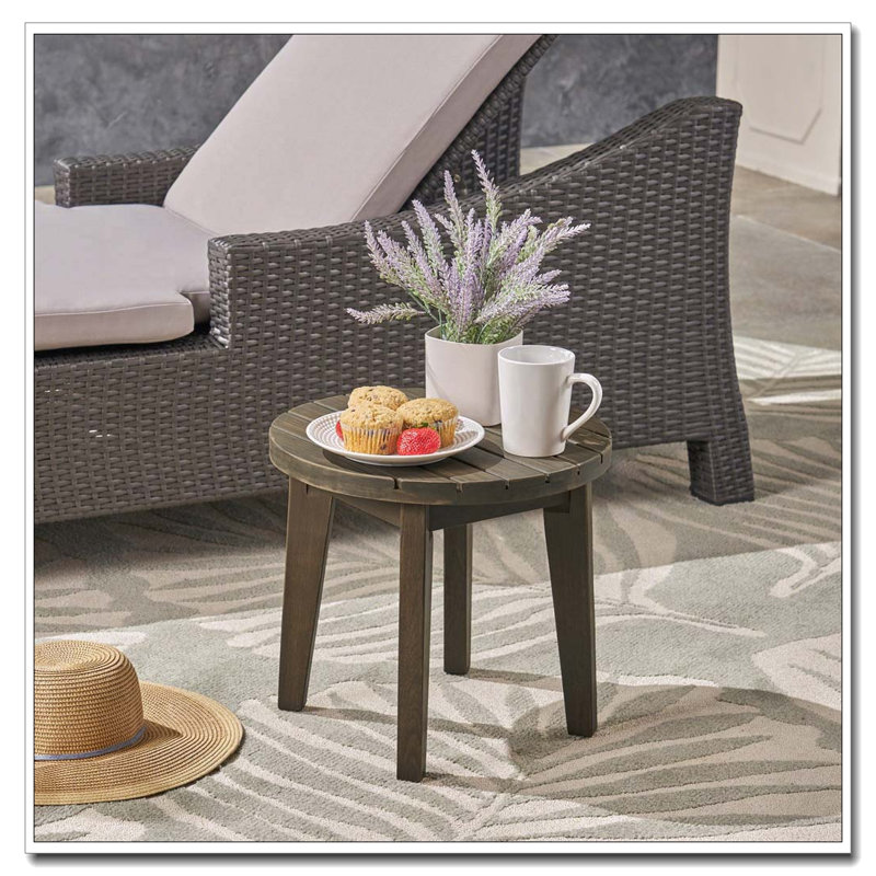 16" Acacia Wood Side Table, Grey
