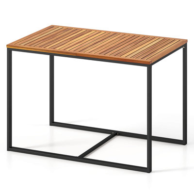 4-Person Acacia Wood Patio Dining Table with Metal Frame for Porch, Garden, Deck