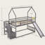 Lit superposé simple au-dessus de simple avec glissière convertible et escalier de rangement, structure en bois massif avec barrières de sécurité pour chambre d'enfant-120034389