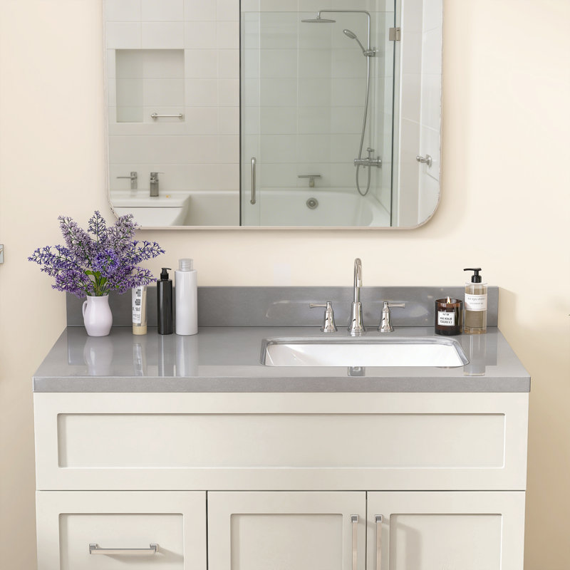 Évier de comptoir rectangulaire encastré en céramique 42 po x l 22 po x 42 po avec lavabo à droite et comptoir rectangulaire en céramique avec trois trous pré-percés et 4 po Dosseret H