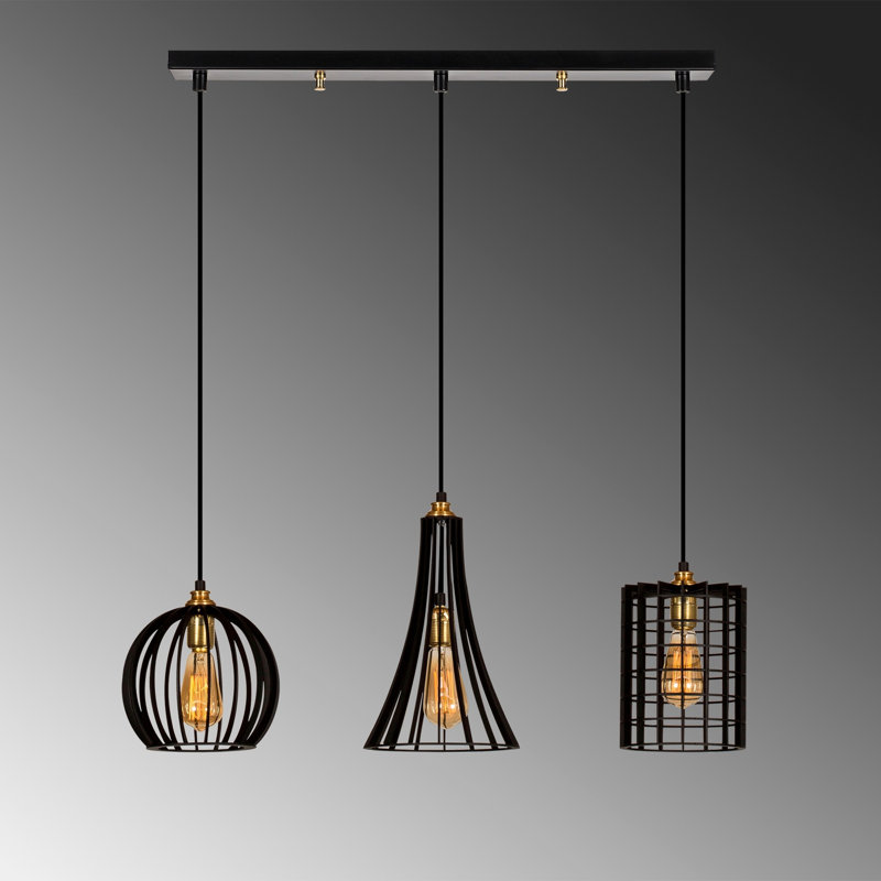 Lustre industriel noir, hauteur réglable, 27,6 po x 9,1 po | Corps en métal, hauteur de 51,2 pouces | 3 x douilles E27 (40 W maximum) | Design élégant et sobre | Parfait pour la salle à manger, le salon et le vestibule