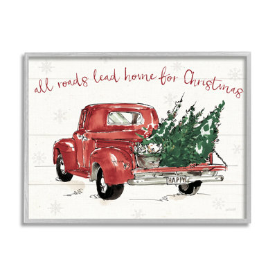 Maison pour Noël, arbres inspirants en camion rouge, estampe numérique encadrée par Anne Tavoletti