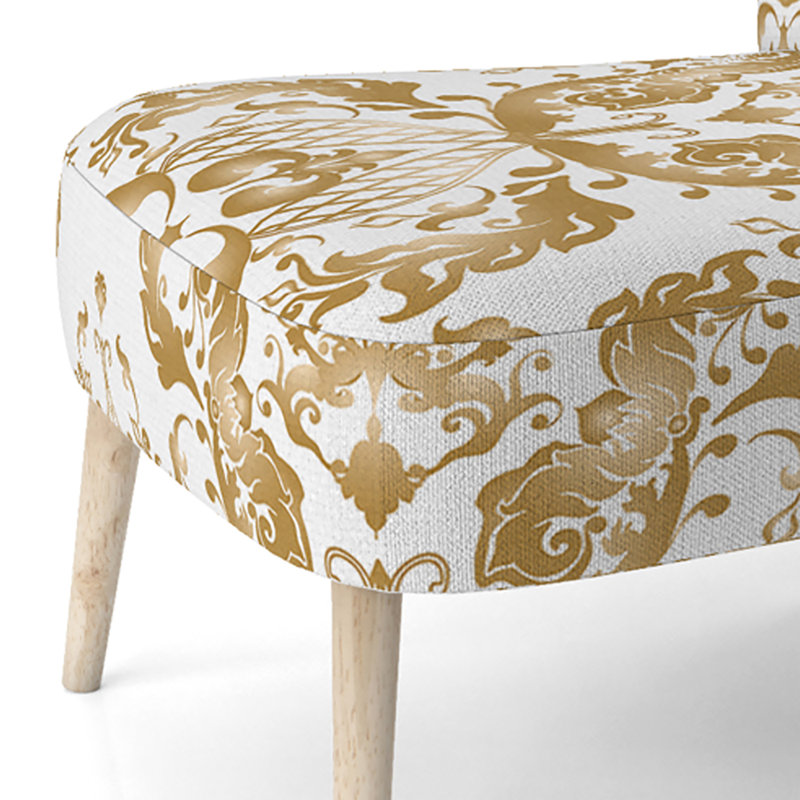 Chaise d'appoint rembourrée à motif damassé blanche et dorée