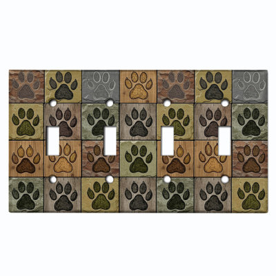 Metal Light Switch Plate Cover; US Standard Size 4 Gang Toggle - Paw Prints