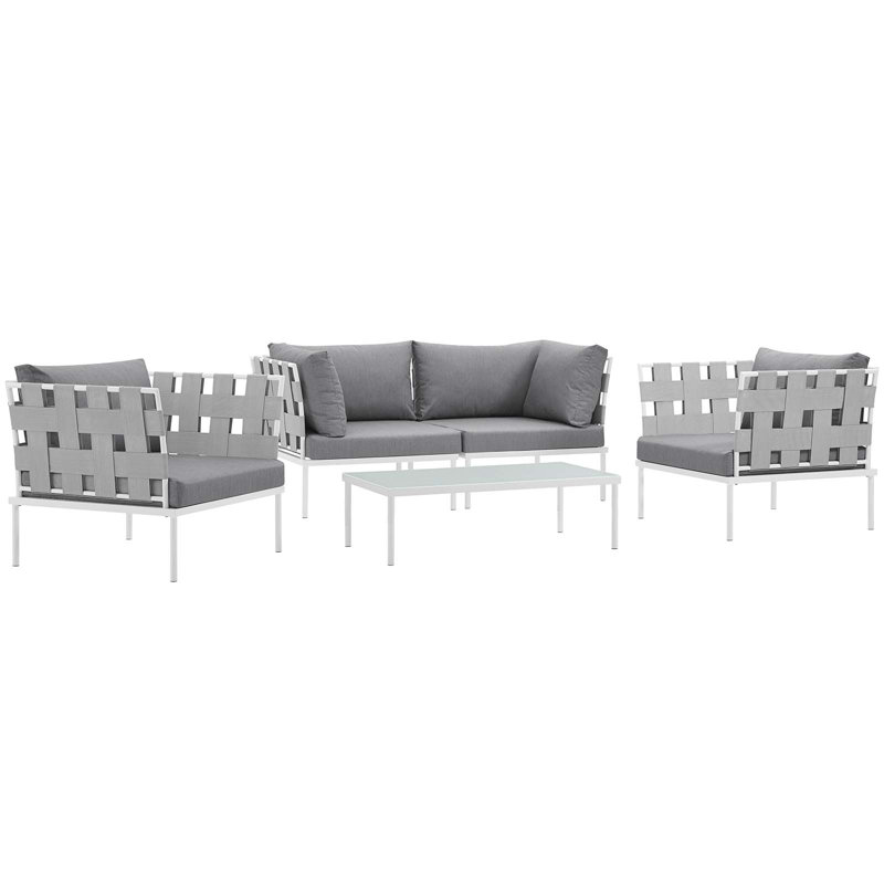 Ensemble de canapé modulaire d'extérieur en aluminium 5 pièces Harmony, Gris
