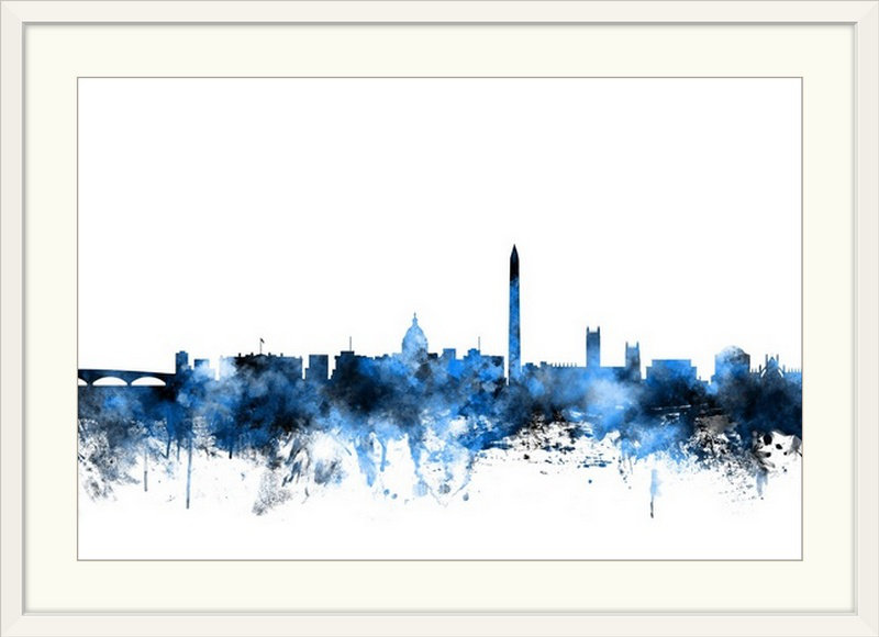 «Francy Washington DC Skyline» par Michael Tompsett, impression, H 32 po x l 44 po x P 1 po, Cadre blanc