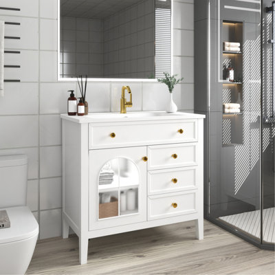 Meuble-lavabo de salle de bain 35,6 po Mid-Century