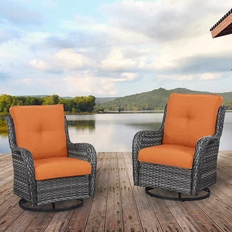 Wicker Rattan Swivel Patio Chairs, Orange