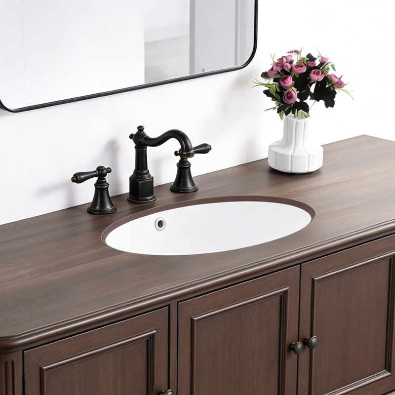 Lavabo de salle de bain ovale encastré en céramique porcelaine KARAMAG