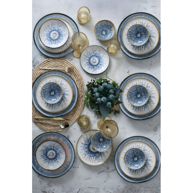 Service de table élégant 24 pièces, 100% grès céramique, antibactérien et écologique | Comprend 6 assiettes de service (11,0 po), 6 assiettes plates (7,1 po), 6 bols (4,7 po), 6 assiettes à dessert (8,7 po) | Facile à nettoyer, va au lave-vaisselle et au micro-ondes