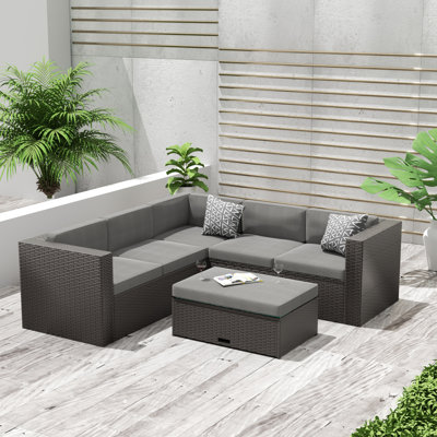 Ensemble de conversation modulaire avec coussins 4 pièces en rotin Ortego