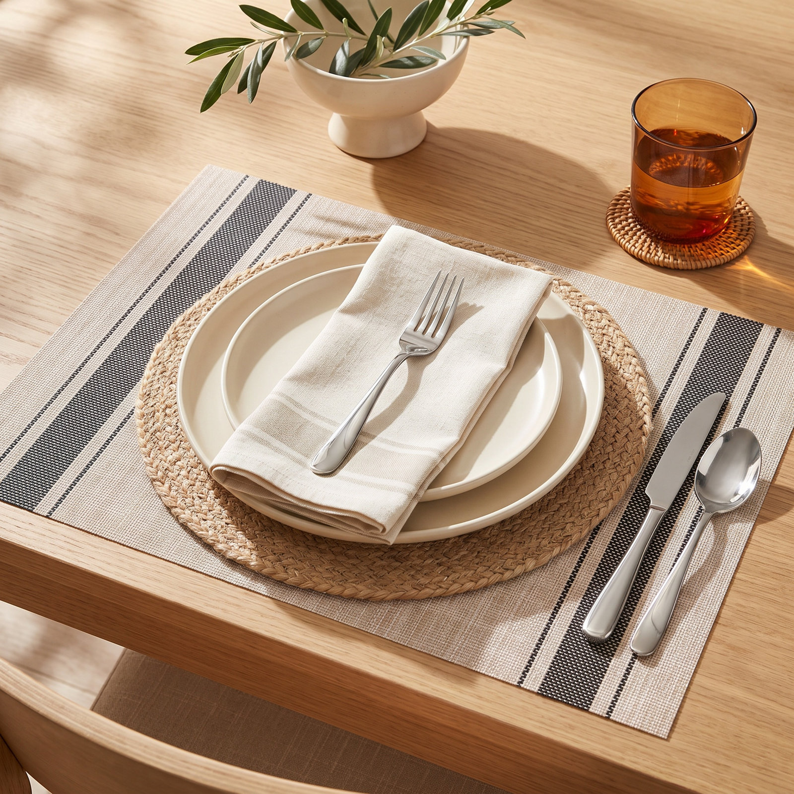 Rialta Placemat, Beige/Black