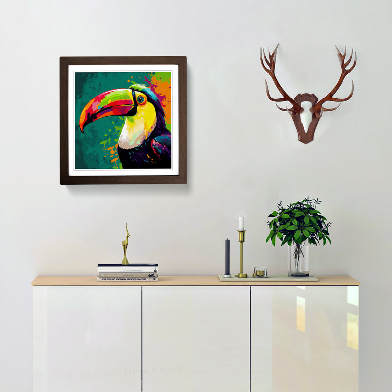 Toucan Pop Art No.1 - Single Picture Frame Print on Wood, Walnut