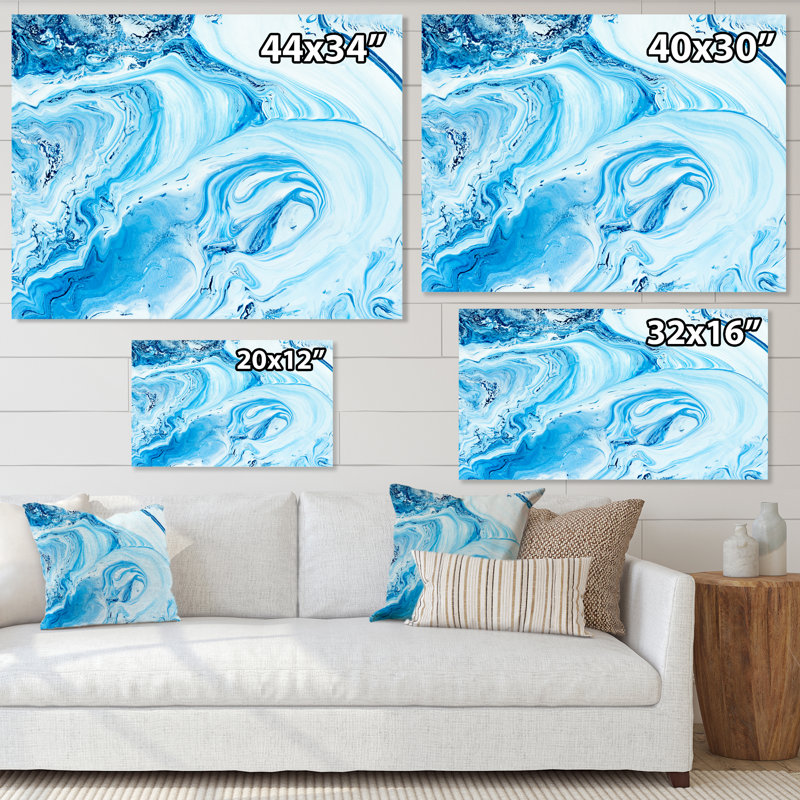 " Blue And White Liquid Ink Art II " Painting Print, Wrapped Canvas, 24" H x 32" W