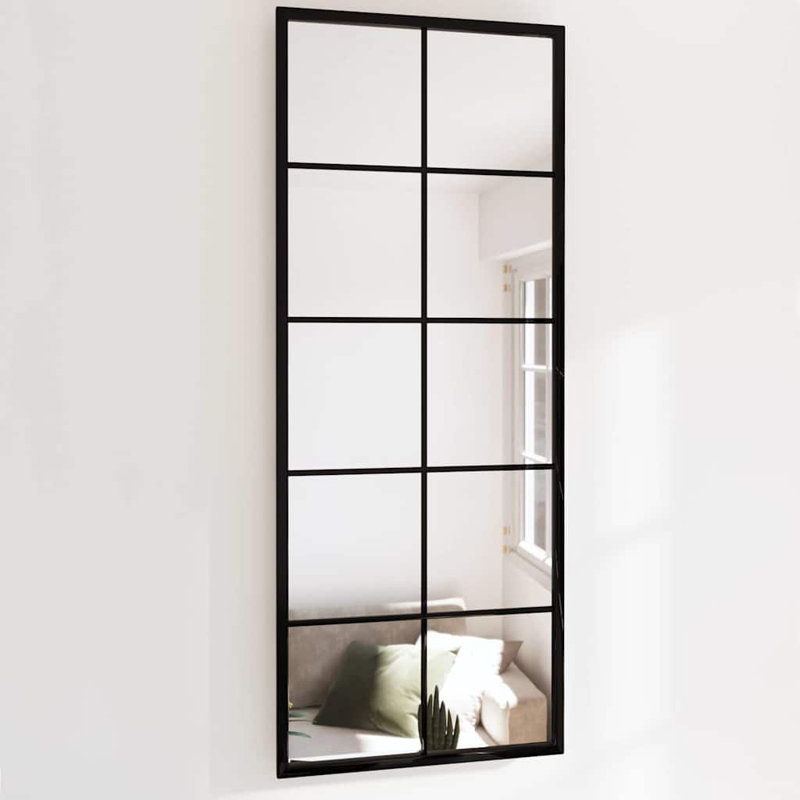 Miroir mural rectangulaire avec cadre mural en métal noir et verre