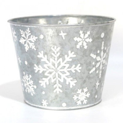 White Snowflakes On Metal Planter