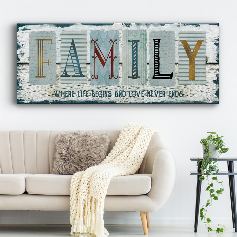 Famille où la vie, H 12 po x l 30 po x P 1,5 po