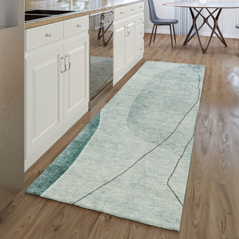 Premium Machine Washable Prisco Teal Rug, Runner 2'3" x 7'6"