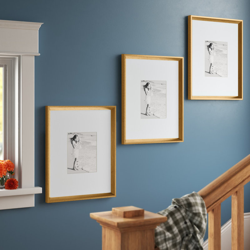 Baislee Matte Picture Frame - Set of 3 with Mat, Gold