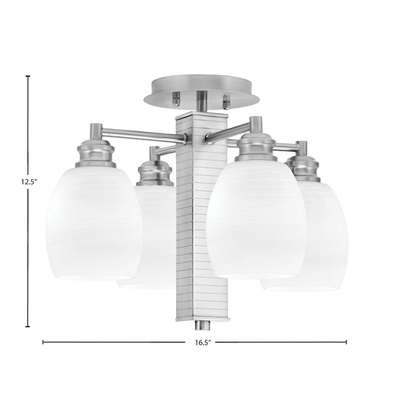 Edge 4 lumières semi-encastrées avec verre de lin blanc 5 po Edge, Nickel brossé