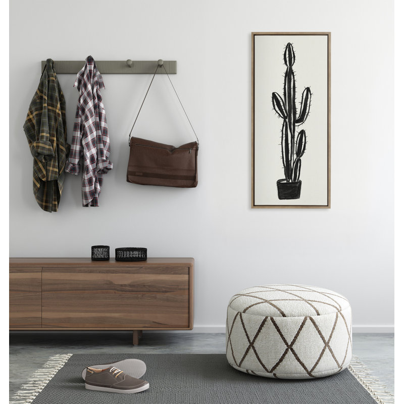 664 Cactus In Pot BW by Teju Reval Framed Canvas Wall Art Print, Gold