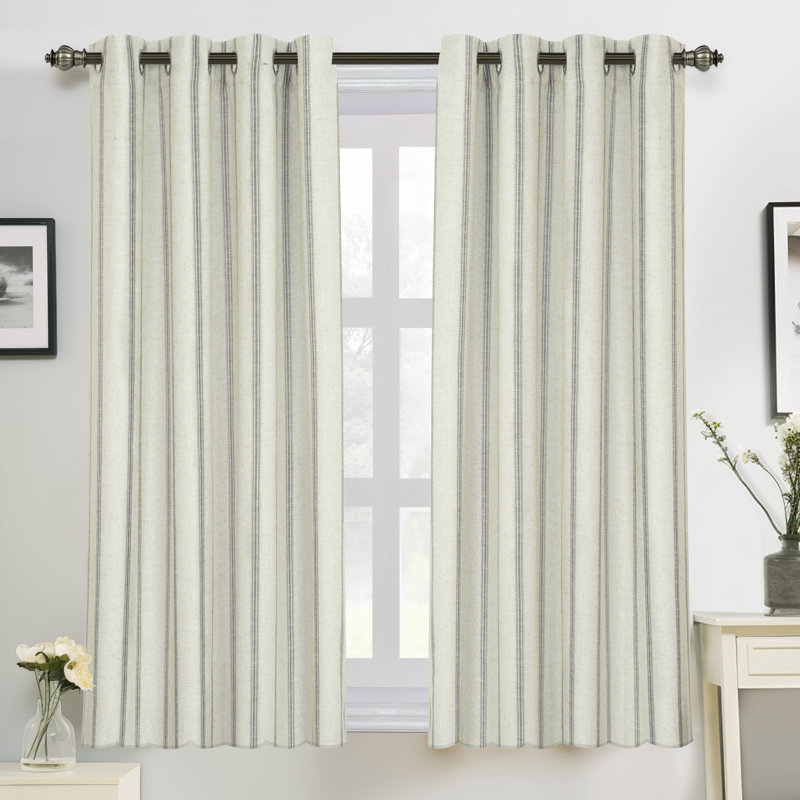 Blackout Curtain Pair, 52" W x 84" L, Loden Green Stripe/Light Linen