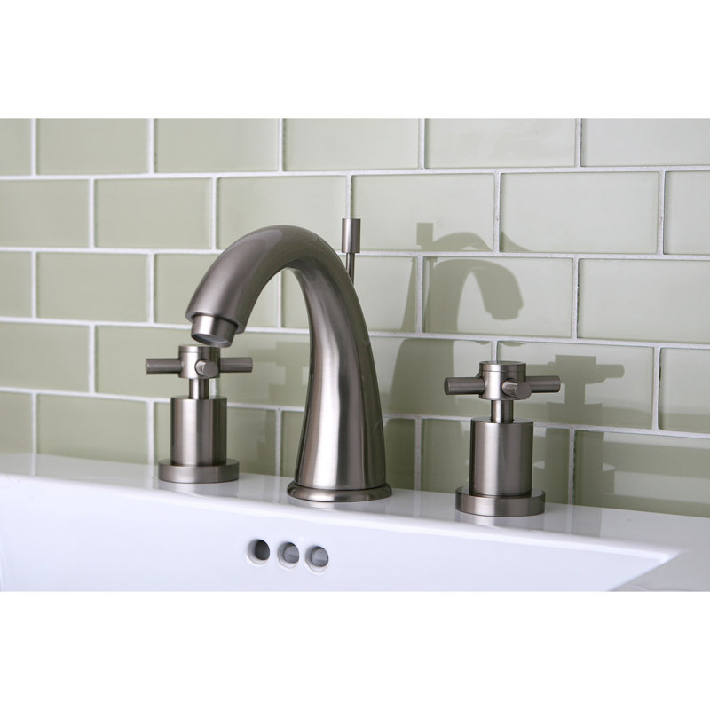 Kingston Brass Concord Two-Handle 3-Hole Deck Mount Widespread Bathroom Faucet with Brass Pop-Up Drain, Brushed Nickel