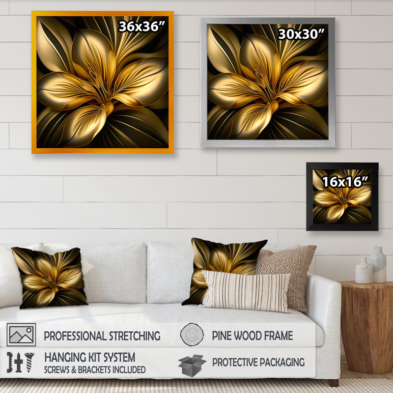 Lily Gold I - art mural sur toile, Impression noire sur toile encadrée, H 36 po x l 36 po x P 1,5 po