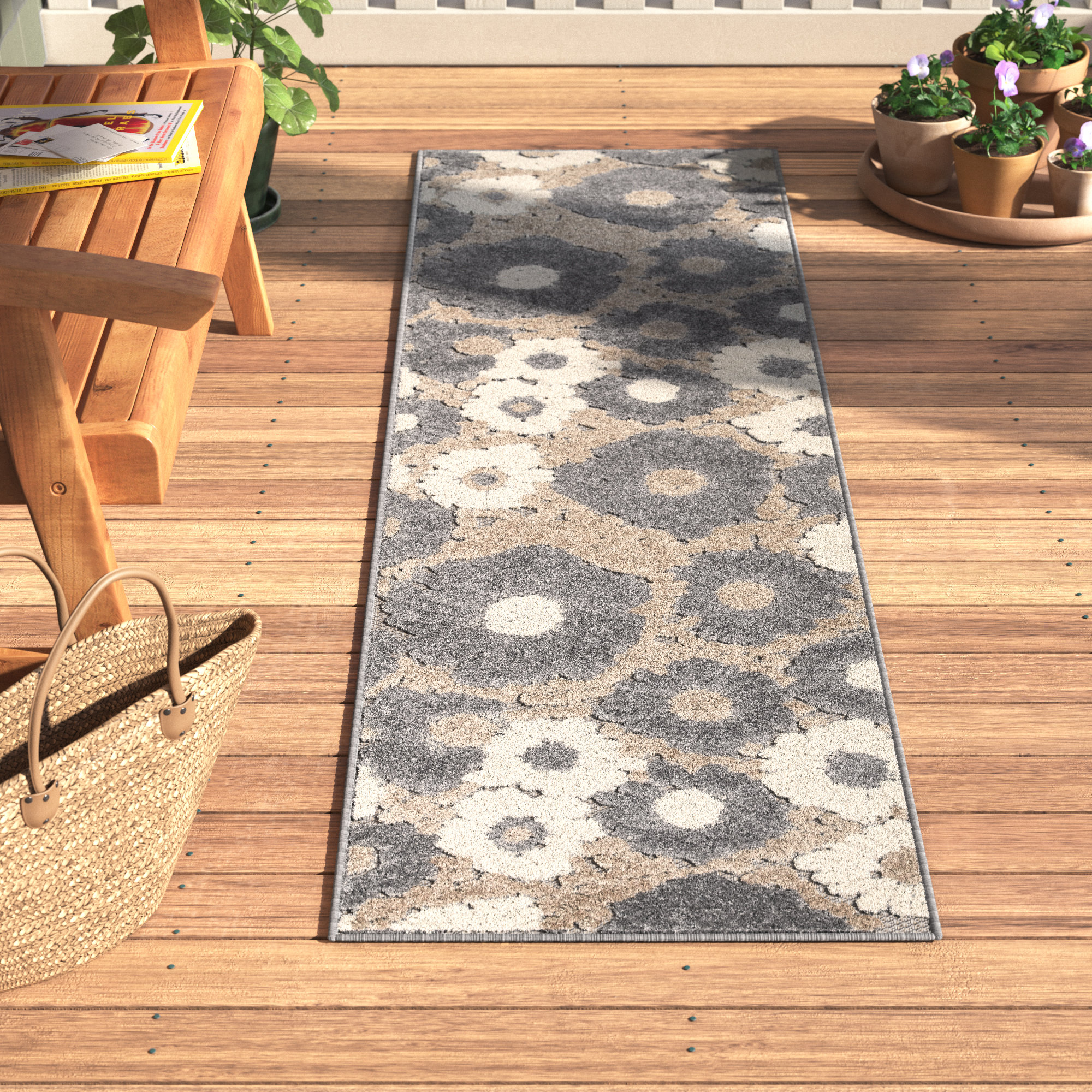 2' x 3' Rustic Flower Non-slip Front Door Mat Boucle Entryway Rug