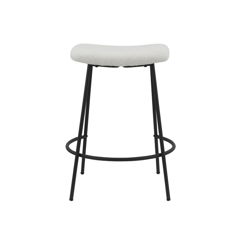 Set of Two 26" White and Black Fabric and Metal Backless Counter Height Bar Chairs