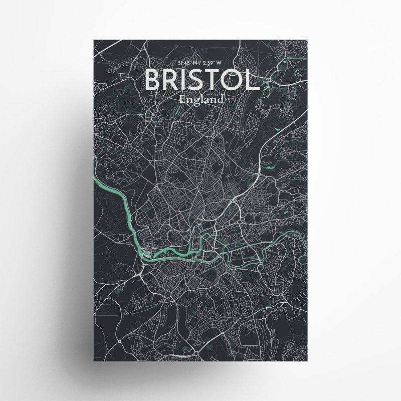 Bristol, carte de la ville, impression, Rêve, H 36 po x l 24 po x P 0,05 po
