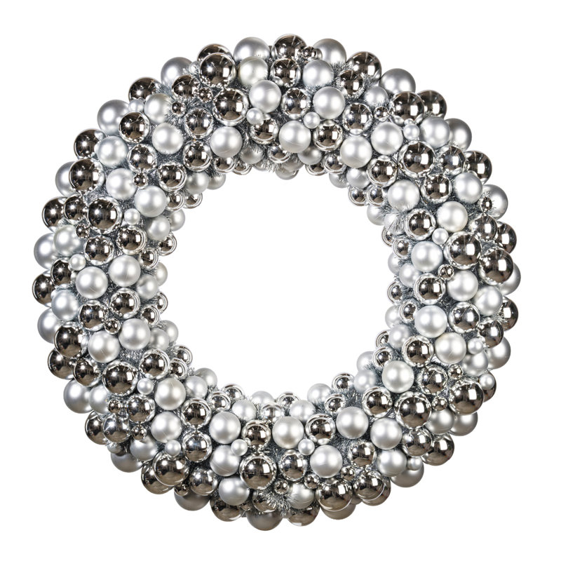 Couronne de boules brillantes et mates, 36", Argent