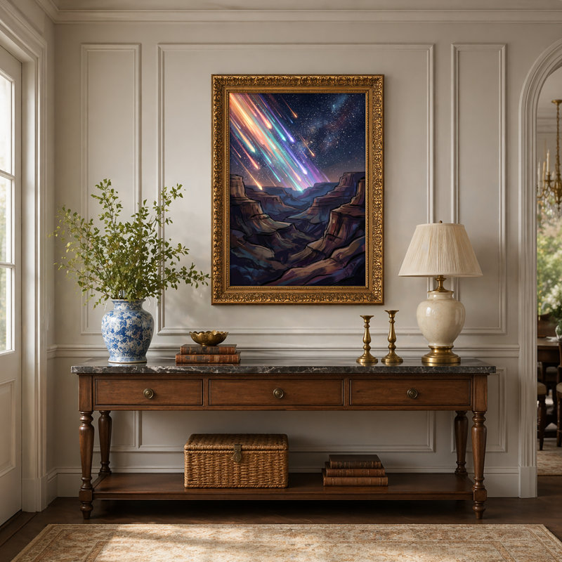 Art mural en toile noyer doré encadré pour salon, chambre à coucher, bureau ou vestibule - décoration murale décorative avec canyon étoilé