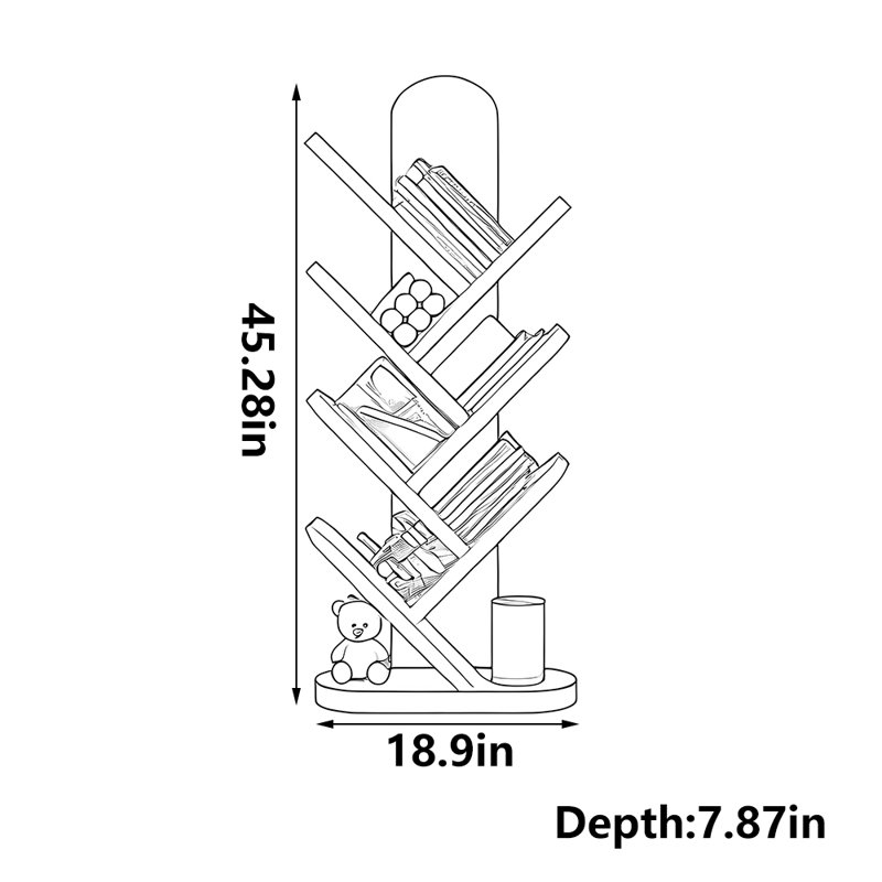 Bibliothèque de rangement à la mode, (7 tablettes) H 45,28 po x l 18,9 po x P 7,87 po