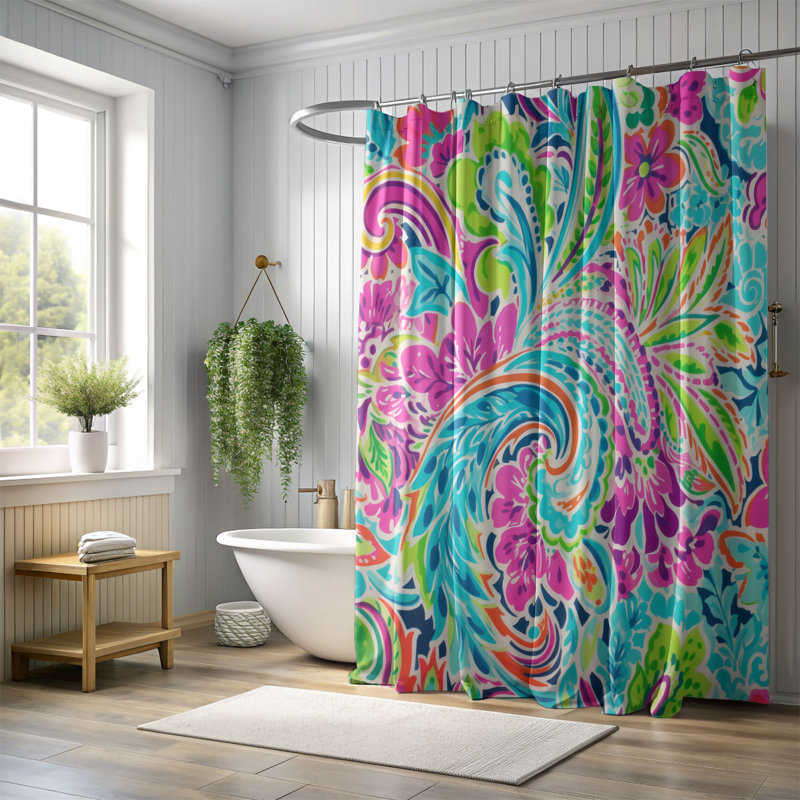 Rideau de douche 1 pièce Bright Paisley Prints, H 74 po x l 71 po