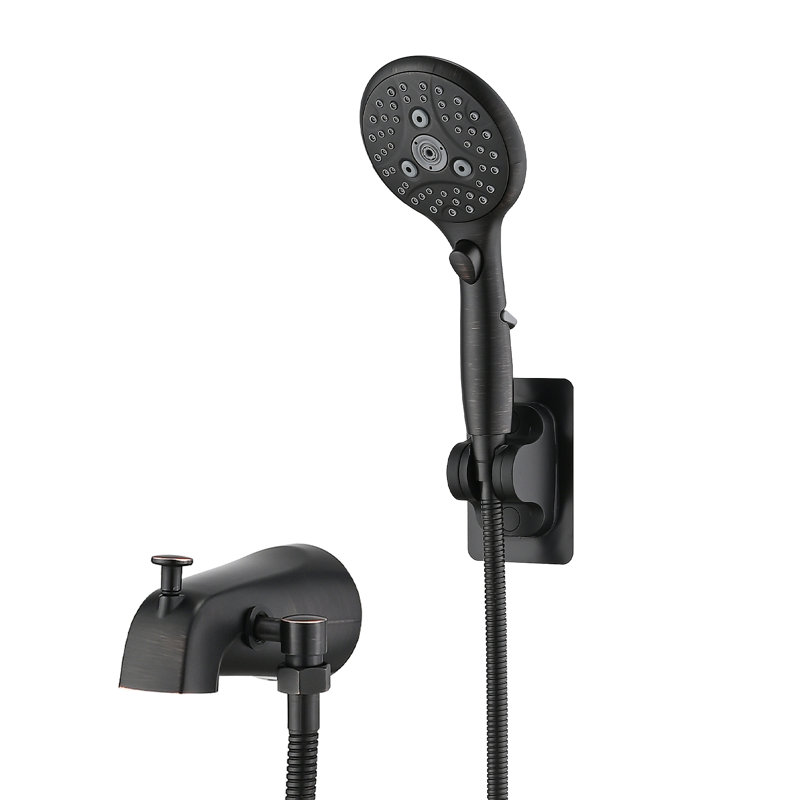 Bec de baignoire à inverseur relevable avec douche à main à 6 réglages (soupape brute non incluse), Bronze frotté à l'huile