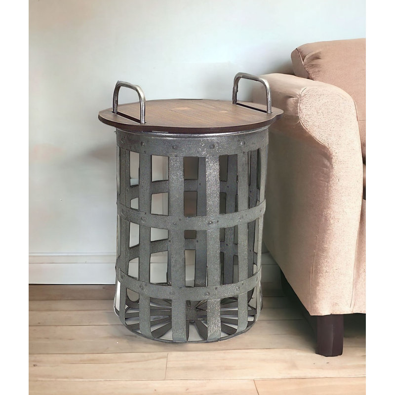 Set of Two 16" Grey And Brown Round End Tables